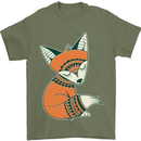 A Cute Tribal Fox Mens T-Shirt 100% Cotton Military Green