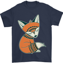 A Cute Tribal Fox Mens T-Shirt 100% Cotton Navy Blue