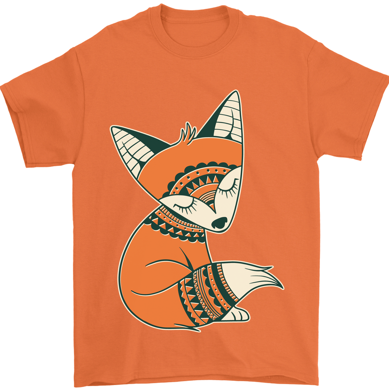 A Cute Tribal Fox Mens T-Shirt 100% Cotton Orange