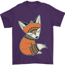 A Cute Tribal Fox Mens T-Shirt 100% Cotton Purple