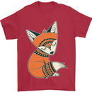 A Cute Tribal Fox Mens T-Shirt 100% Cotton Red