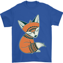 A Cute Tribal Fox Mens T-Shirt 100% Cotton Royal Blue