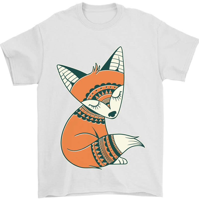 A Cute Tribal Fox Mens T-Shirt 100% Cotton White
