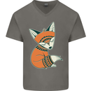 A Cute Tribal Fox Mens V-Neck Cotton T-Shirt Charcoal