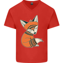 A Cute Tribal Fox Mens V-Neck Cotton T-Shirt Red