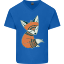 A Cute Tribal Fox Mens V-Neck Cotton T-Shirt Royal Blue