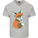 A Cute Tribal Fox Mens V-Neck Cotton T-Shirt Sports Grey