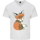 A Cute Tribal Fox Mens V-Neck Cotton T-Shirt White