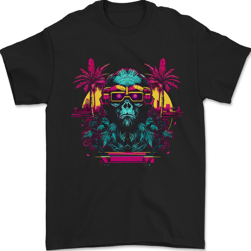 A Cyberpunk Monkey Mens T-Shirt 100% Cotton Black