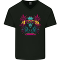 A Cyberpunk Monkey Mens V-Neck Cotton T-Shirt Black