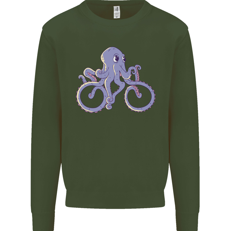 A Cycling Octopus Funny Cyclist Bicycle Kids Sweatshirt Jumper Forest Green
