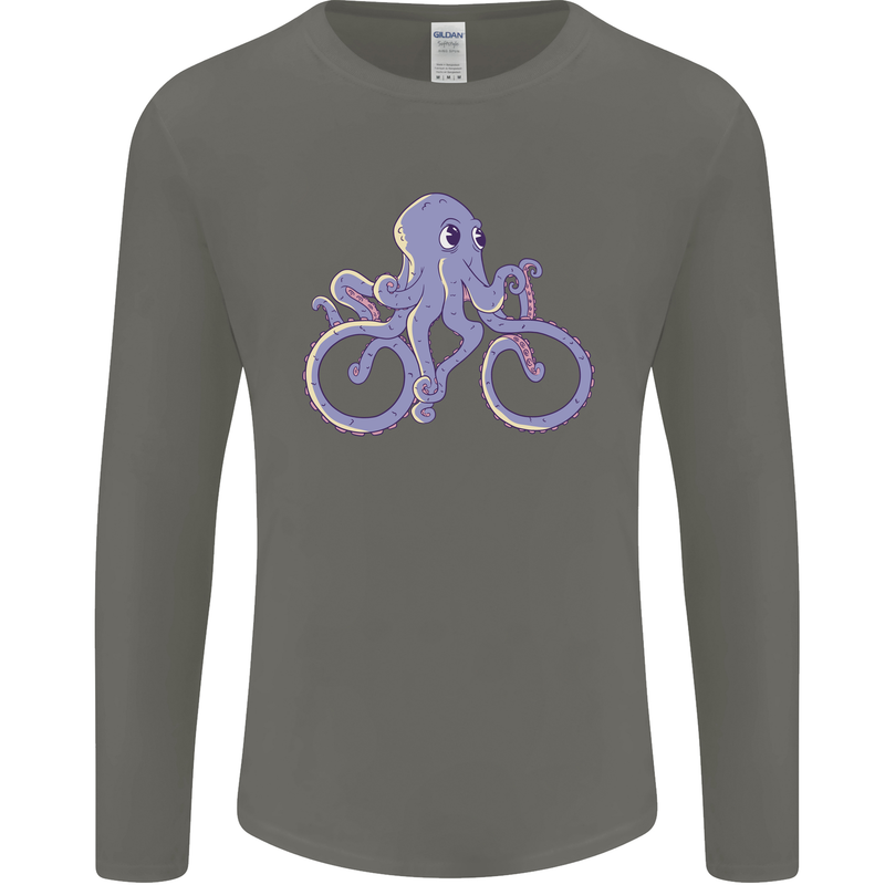 A Cycling Octopus Funny Cyclist Bicycle Mens Long Sleeve T-Shirt Charcoal