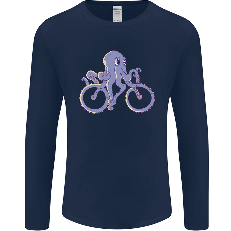 A Cycling Octopus Funny Cyclist Bicycle Mens Long Sleeve T-Shirt Navy Blue
