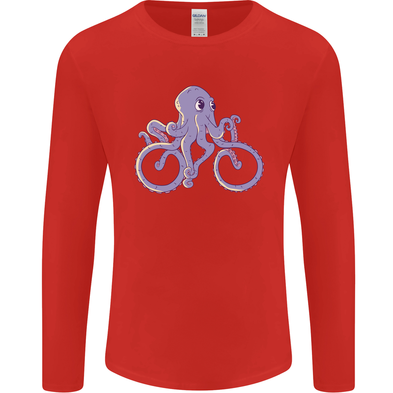 A Cycling Octopus Funny Cyclist Bicycle Mens Long Sleeve T-Shirt Red