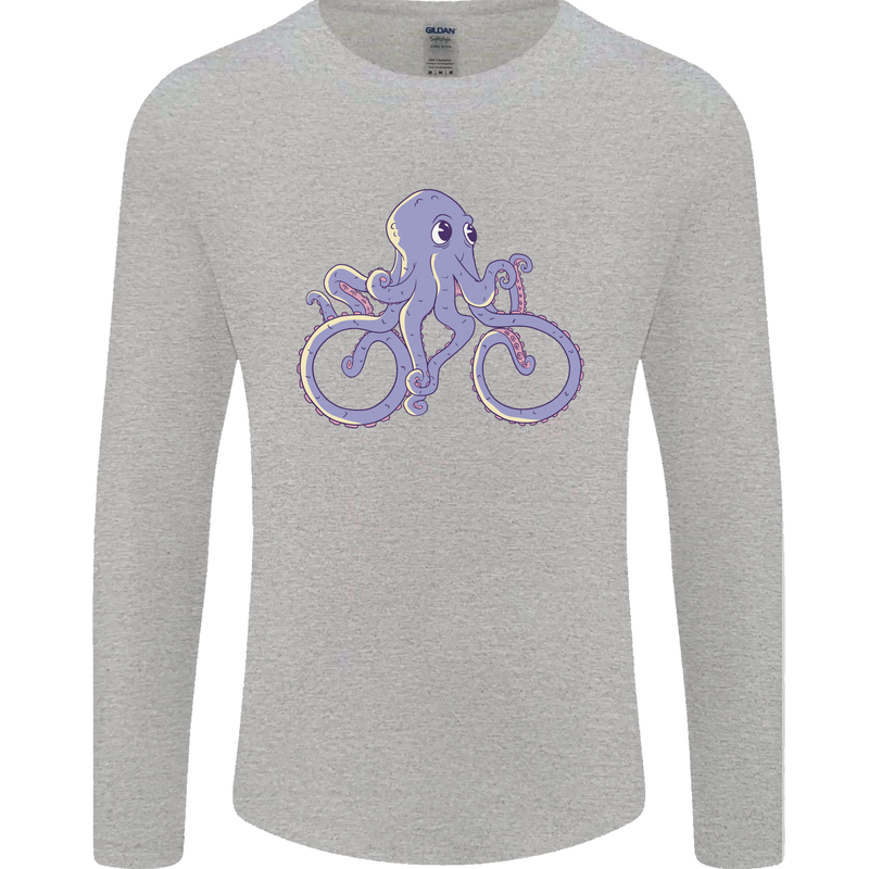 A Cycling Octopus Funny Cyclist Bicycle Mens Long Sleeve T-Shirt Sports Grey