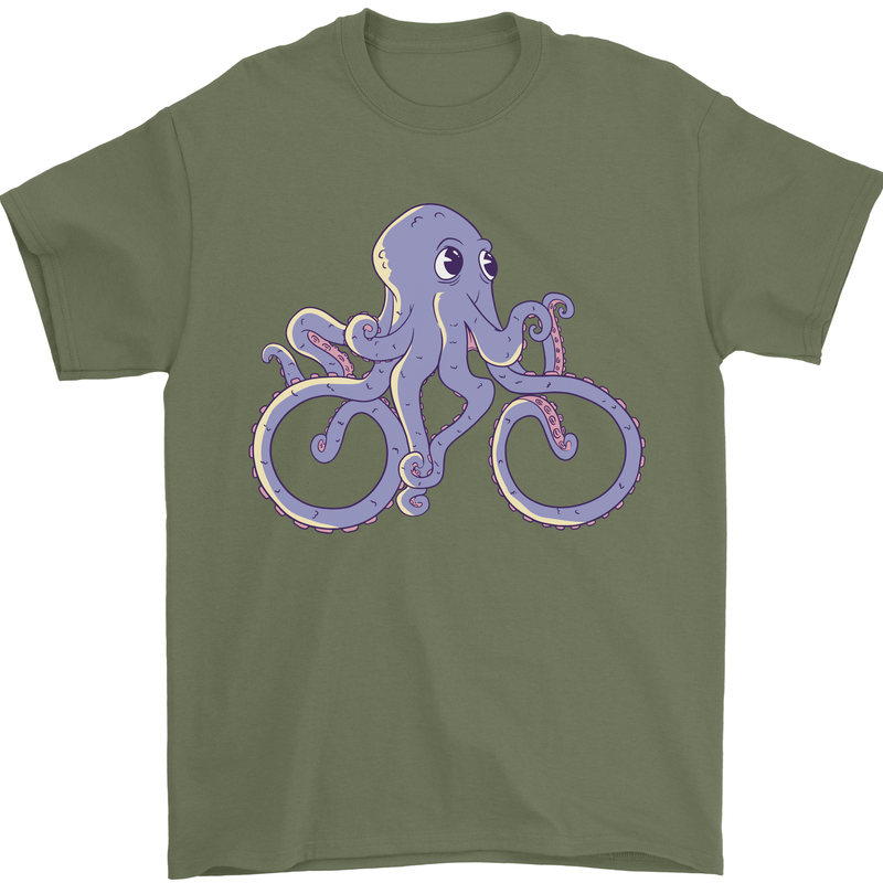 A Cycling Octopus Funny Cyclist Bicycle Mens T-Shirt 100% Cotton Military Green