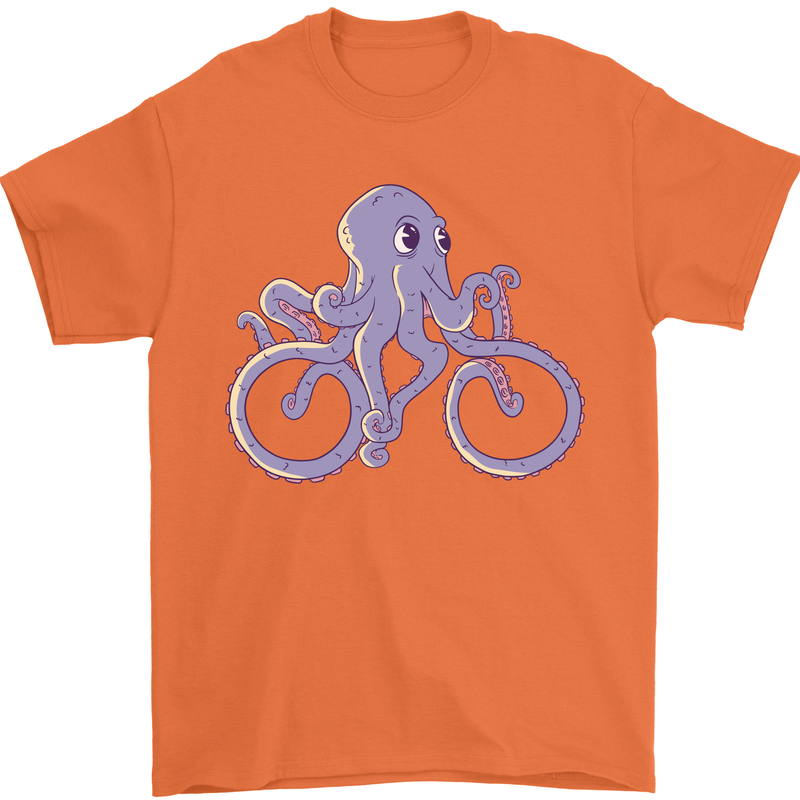 A Cycling Octopus Funny Cyclist Bicycle Mens T-Shirt 100% Cotton Orange