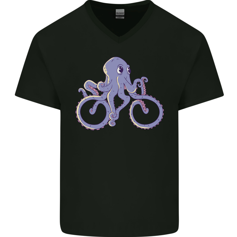 A Cycling Octopus Funny Cyclist Bicycle Mens V-Neck Cotton T-Shirt Black