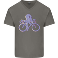 A Cycling Octopus Funny Cyclist Bicycle Mens V-Neck Cotton T-Shirt Charcoal