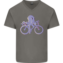 A Cycling Octopus Funny Cyclist Bicycle Mens V-Neck Cotton T-Shirt Charcoal