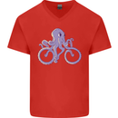 A Cycling Octopus Funny Cyclist Bicycle Mens V-Neck Cotton T-Shirt Red