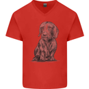 A Dachshund Dog Mens V-Neck Cotton T-Shirt Red
