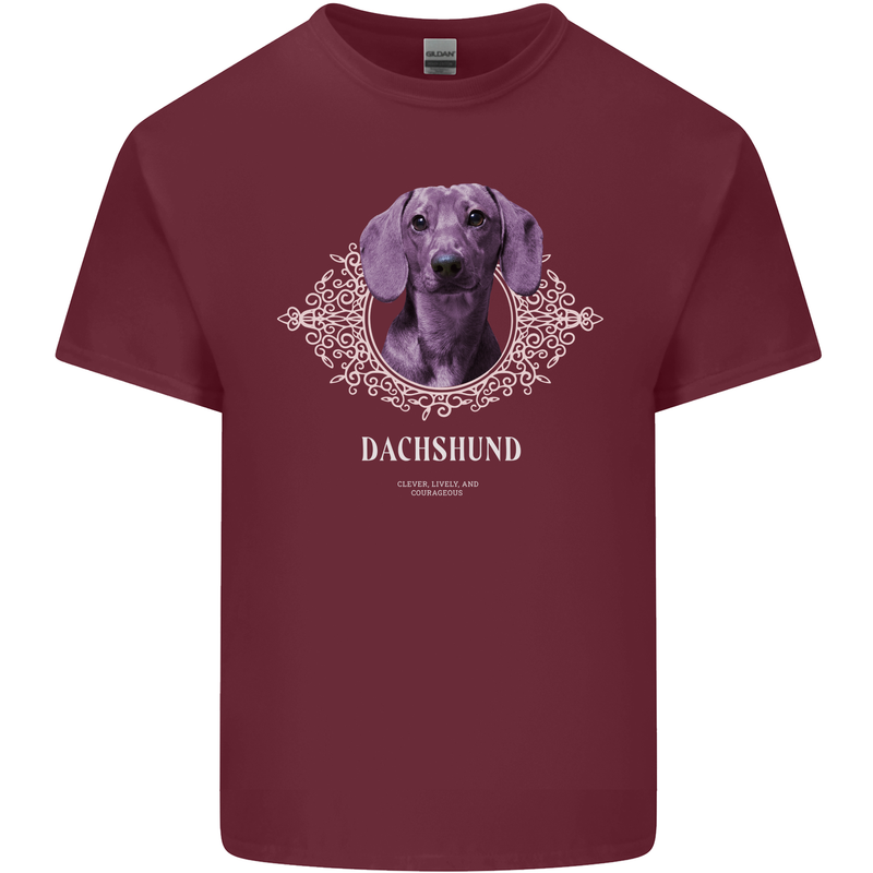 A Dachshund Dog With Decoration Mens Cotton T-Shirt Tee Top Maroon