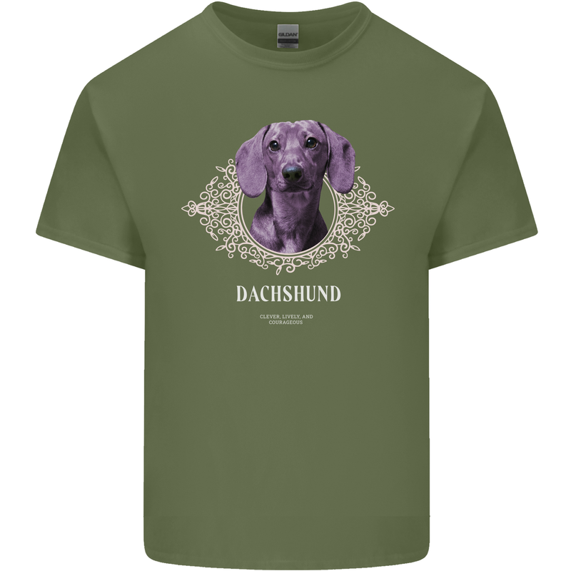 A Dachshund Dog With Decoration Mens Cotton T-Shirt Tee Top Military Green