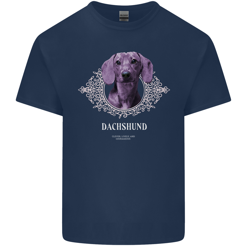 A Dachshund Dog With Decoration Mens Cotton T-Shirt Tee Top Navy Blue