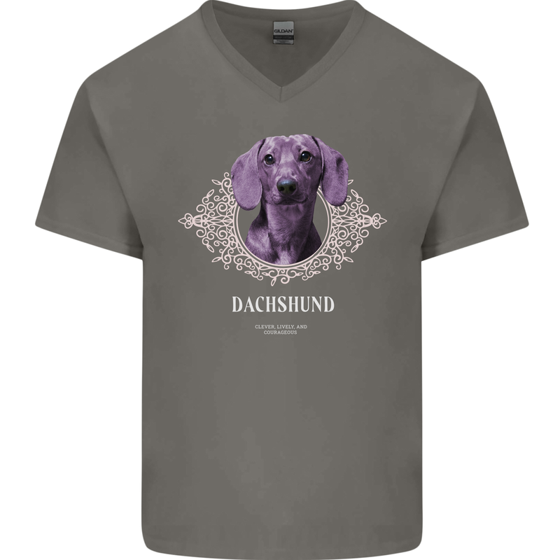 A Dachshund Dog With Decoration Mens V-Neck Cotton T-Shirt Charcoal