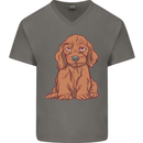 A Dachshund Puppy Dog Mens V-Neck Cotton T-Shirt Charcoal