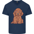 A Dachshund Puppy Dog Mens V-Neck Cotton T-Shirt Navy Blue