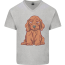 A Dachshund Puppy Dog Mens V-Neck Cotton T-Shirt Sports Grey