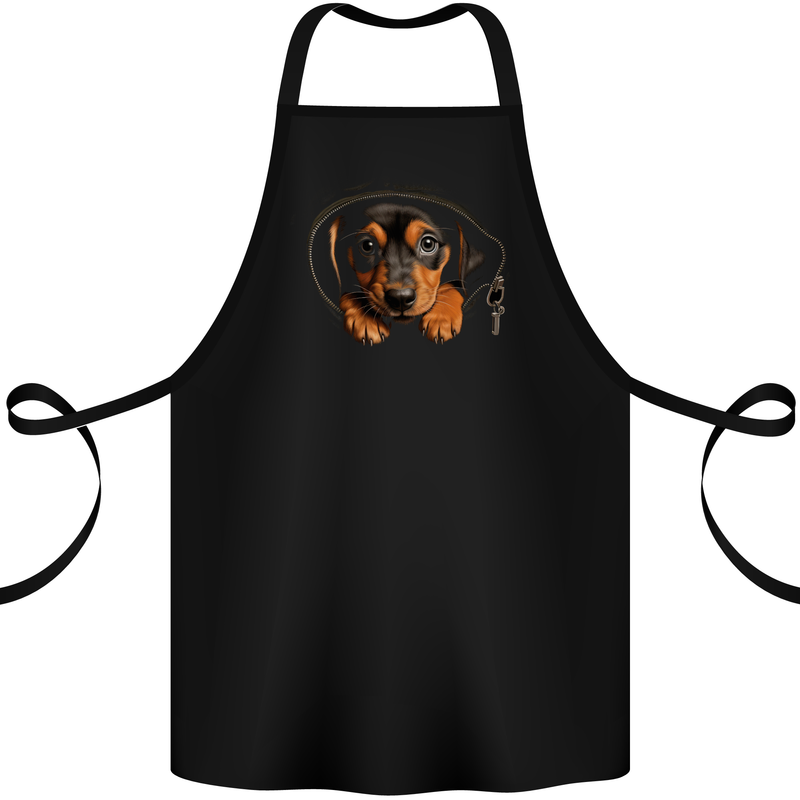 A Dachshund Puppy in a Pocket Dog Cotton Apron 100% Organic Black