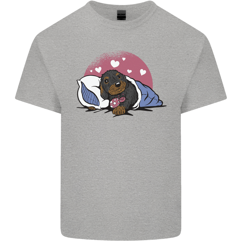 A Dachshund in Bed Dog Kids T-Shirt Childrens Sports Grey