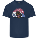 A Dachshund in Bed Dog Mens Cotton T-Shirt Tee Top Navy Blue