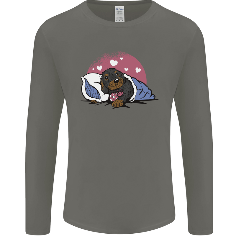 A Dachshund in Bed Dog Mens Long Sleeve T-Shirt Charcoal
