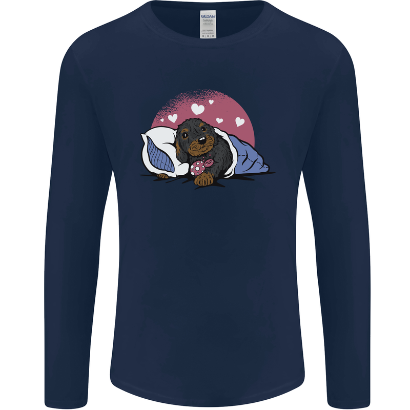 A Dachshund in Bed Dog Mens Long Sleeve T-Shirt Navy Blue