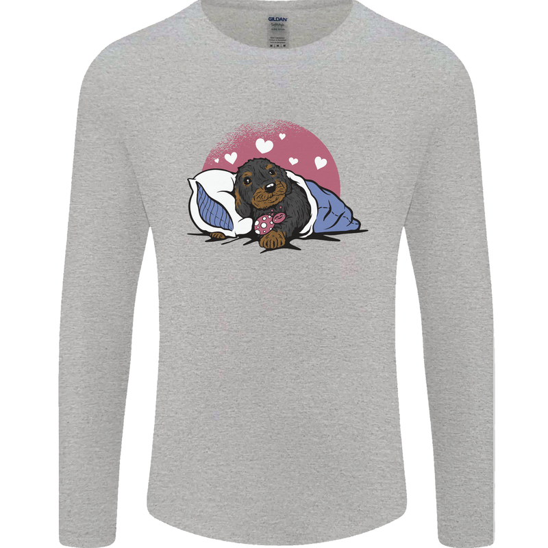 A Dachshund in Bed Dog Mens Long Sleeve T-Shirt Sports Grey