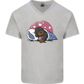 A Dachshund in Bed Dog Mens V-Neck Cotton T-Shirt Sports Grey