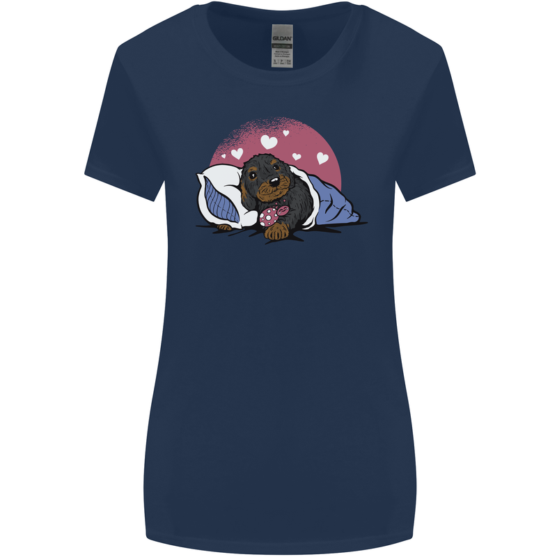 A Dachshund in Bed Dog Womens Wider Cut T-Shirt Navy Blue