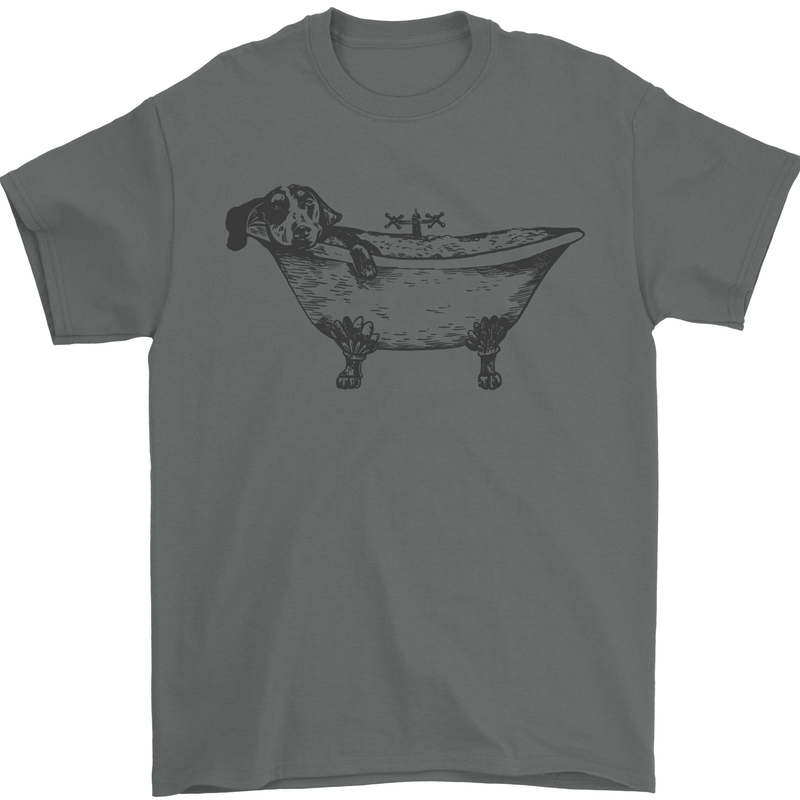 A Dachshund in a Bathtub Dog Mens T-Shirt 100% Cotton Charcoal
