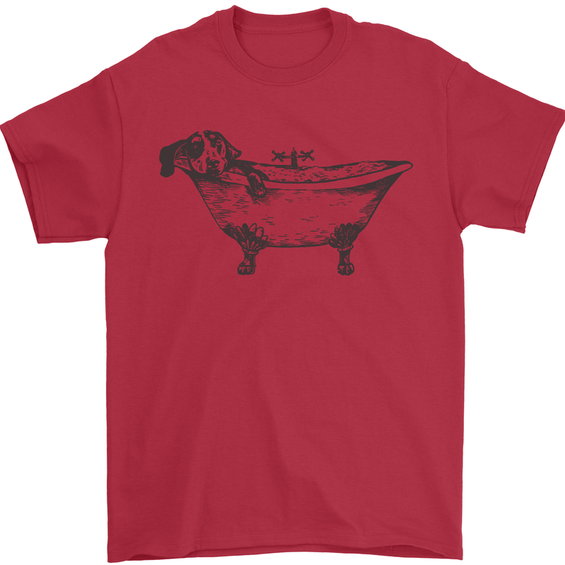 A Dachshund in a Bathtub Dog Mens T-Shirt 100% Cotton Red