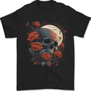 A Dark Fantasy Skull With Roses and Moon Mens T-Shirt 100% Cotton Black