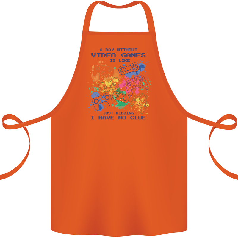 A Day Without Video Games Cotton Apron 100% Organic Orange