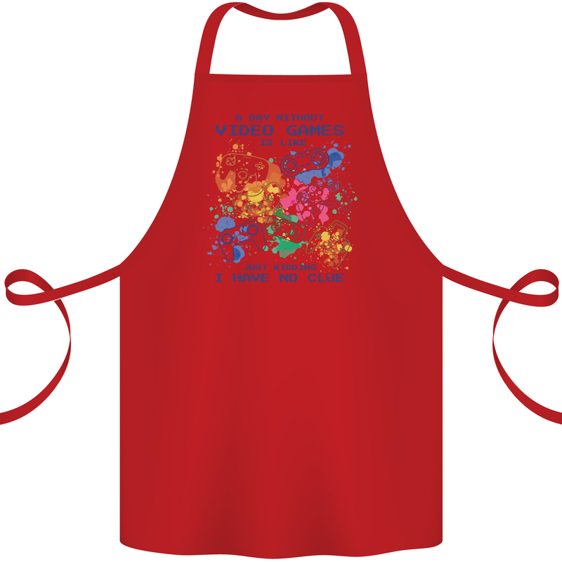 A Day Without Video Games Cotton Apron 100% Organic Red