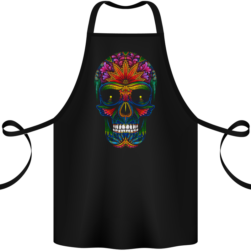 A Day of the Dead Sugar Skull Cotton Apron 100% Organic Black