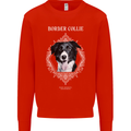 A Decorative Border Collie Kids Sweatshirt Jumper Bright Red