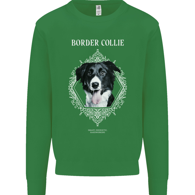 A Decorative Border Collie Kids Sweatshirt Jumper Irish Green