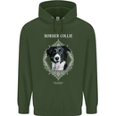 A Decorative Border Collie Mens 80% Cotton Hoodie Forest Green